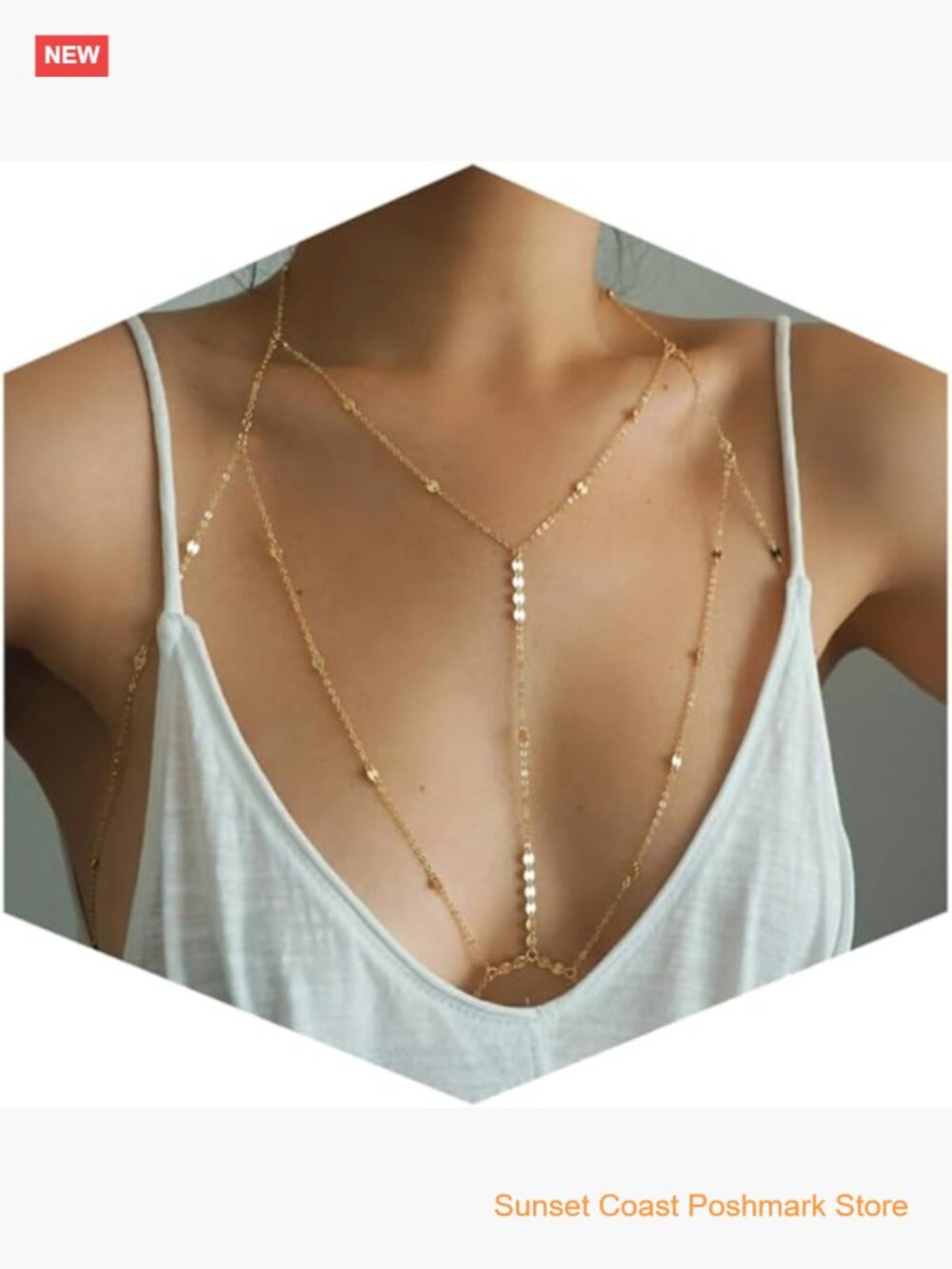 14K Gold Plated Layered Belly Waist Chain Bikini Bra Chain Rhinestone Body